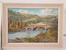 WILLIAM RUSSELL 'WADES BRIDGE, ABERFELDY' SIGNED, LABEL TO REVERSE FRAMED OIL ON BOARD 23.