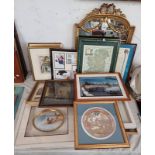 GILT FRAMED MIRROR, FRAMED ROYAL WORCESTER STYLE PLAQUE SIGNED RAY POOLE,