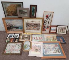 SELECTION OF PRINTS ETC TO INCLUDE J LOUIS WAIN, 'THE NAUGHTY PUSS', FRAMED PRINT, G PHILLIP,