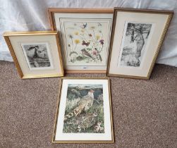 3 FRAMED ETCHINGS OF VARIOUS ANIMALS BY T.J.