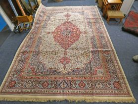 CREAM GROUND FULL PILE CASHMERE CARPET WITH FLORAL MEDALLION DESIGN - 335 X 236 CM