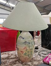 GREEN PORCELAIN LAMP WITH A SEA LIFE SCENE, WITH SHADE,