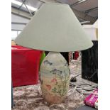 GREEN PORCELAIN LAMP WITH A SEA LIFE SCENE, WITH SHADE,