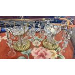 2 BRASS & GLASS GARNITURES/CANDLE HOLDERS,