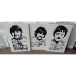 3 UNFRAMED STENCIL ARTS OF MEMBERS OF THE BEATLES,
