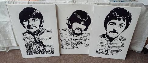 3 UNFRAMED STENCIL ARTS OF MEMBERS OF THE BEATLES,