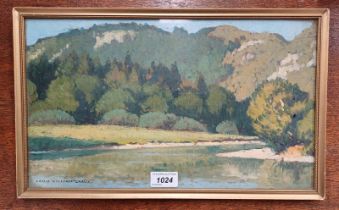 LOUIS WILLIAM GRAUX 'FRENCH RIVER SCENE' SIGNED FRAMED OIL PAINTING 23 CM X 40 CM