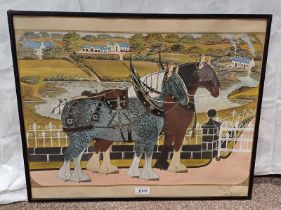 WILLIAM ROBBIE PAIR OF CLYDESDALES - PETERHEAD SIGNED FRAMED WATERCOLOUR AND PENCIL WITH SILVER