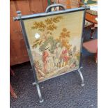 METAL FRAMED FIRE SCREEN WITH DECORATIVE CLASSICAL SCENE TAPESTRY - 92 CM TALL
