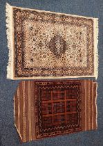 BLUE & WHITE RUG WITH FLORAL DESIGN, LABEL READING ST MICHAEL KASBAH TO REVERSE, 150 X 100 CM,