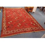 RED GROUND TUKMEN CARPET ALL OVER BOKHARA DESIGN - 335 X 238 CM