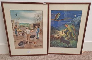 R WARD, 'LOST & FOUND & THE PRODIGAL SON', SIGNED, PAIR FRAMED WATERCOLOURS,