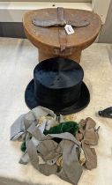 BLACK TOP HAT IN LEATHER CASE ETC Condition Report: Measurements: 16cm side to side,