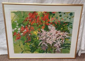 RW BATCHELOR ''PINK AND RED FLOWERS' SIGNED IN PENCIL FRAMED PRINT,