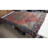 MULTICOLOURED GROUND PERSIAN TABRIZ CARPET WITH UNIQUE BLUE BORDER,