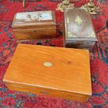 LATE 19TH OR EARLY 20TH CENTURY BRASS MOUNTED OAK CIGAR BOX WITH BRASS LABEL TO TOP 'CIGARS',