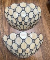 PAIR OF LEADED GLASS LIGHT SHADES,