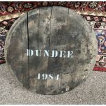 WHISKY BARREL LID MARKED DUNDEE 1984
