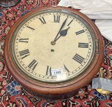 MAHOGANY CASED FUSEE WALL CLOCK WITH BLACK ROMAN NUMERALS TO FACE,