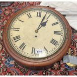 MAHOGANY CASED FUSEE WALL CLOCK WITH BLACK ROMAN NUMERALS TO FACE,