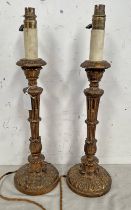 PAIR OF CARVED WOODEN GILT TABLE LAMPS,