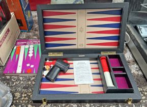 K & C LONDON BACKGAMMON SET TOGETHER WITH BEGINNING BACKGAMMON BY TIM HOLLAND Condition