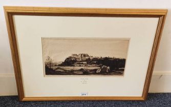 WILLIAM RENISON 'STIRLING CASTLE' SIGNED IN PENCIL GILT FRAMED ETCHING 20 CM X 38 CM