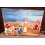 MCVEIGH PARTY ON THE BEACH SIGNED UNFRAMED OIL PAINTING 92 X 121 CM