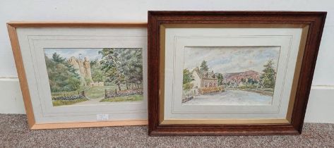 R H EADIE, HOUSE IN THE HILLS & SCOTTISH CASTLE SCENE, SIGNED 2 FRAMED WATERCOLOURS,