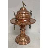 MIDDLE EASTERN COPPER & BRASS INCENSE BURNER WITH SECTION BODY WITH BRASS MOUNTS,