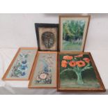 META MESTON, 2 FRAMED PAINTINGS; STILL LIFE OF POPPIES, OIL ON BOARD, & FOREST SCENE, PASTEL,