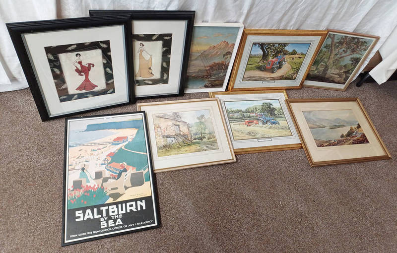 SELECTION OF PRINTS, WATERCOLOURS ETC TO INCLUDE; 'SALTBURN BY THE SEA' FRAMED POSTER, AFTER H.G.
