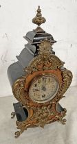 LATE 19TH OR EARLY 20TH CENTURY WALNUT MANTLE CLOCK WITH SILVERED DIAL & GILT BRASS MOUNTS TO BODY,