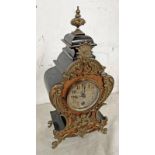 LATE 19TH OR EARLY 20TH CENTURY WALNUT MANTLE CLOCK WITH SILVERED DIAL & GILT BRASS MOUNTS TO BODY,