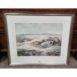 FRAMED WATERCOLOUR OF A WEST COAST SCENE WITH ROW BOAT ,