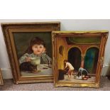 2 GILT FRAMED OIL PAINTINGS: DAY DREAMING GIRL SIGNED F M HERINA,