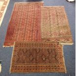 3 MIDDLE EASTERN STYLE RUGS, ALL WITH CIRCULAR & DIAMOND PATTERN THROUGHOUT,