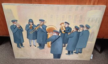MCVEIGH SALVATION ARMY BAND SIGNED UNFRAMED OIL PAINTING 70 X 100 CM