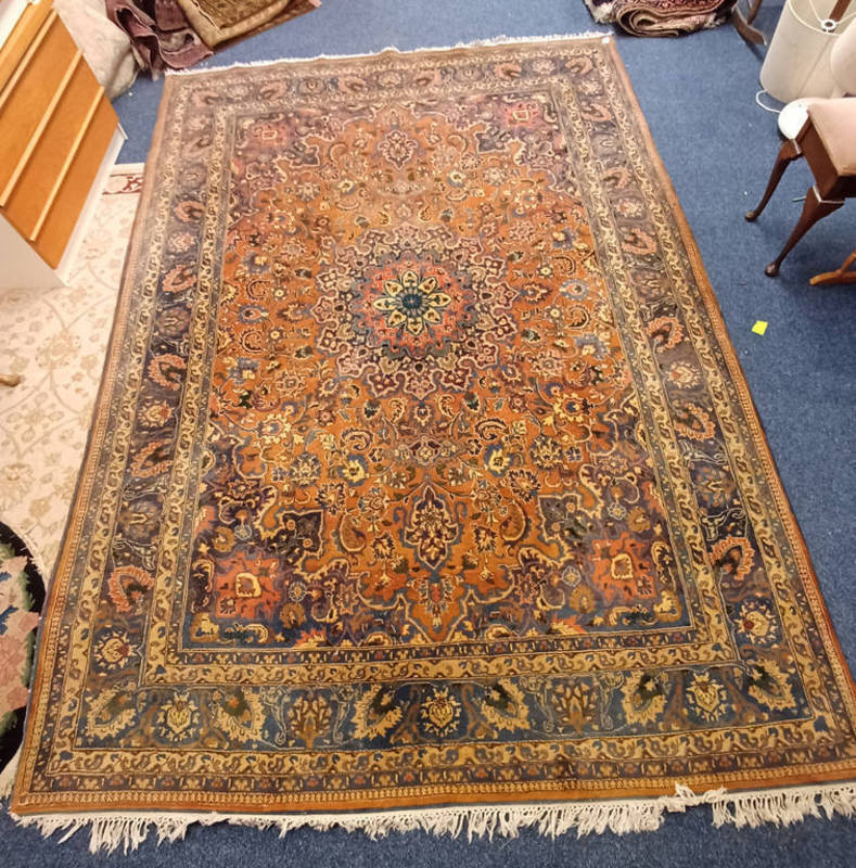 LARGE RUG WITH ALL OVER FLORAL DESIGN, 360 X 250 CM Condition Report: Colour fading.