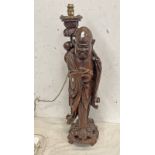 CARVED HARDWOOD ORIENTAL FIGURE TABLE LAMP,