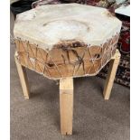 OCTAGONAL WOOD & ANIMAL SKIN DRUM WITH WOODEN STAND (AF) 76CM ACROSS