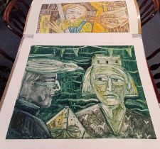 JOYCE CAIRNS, 2 UNFRAMED PRINTS, THE DRYING GREEN, SIGNED IN PENCIL, MONOPRINT,