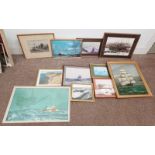 SELECTION OF MARITIME THEMED PICTURES, ETC TO INCLUDE; KEITH SHACKLETON, 'OIL RIG SCENE', PRINT, R.