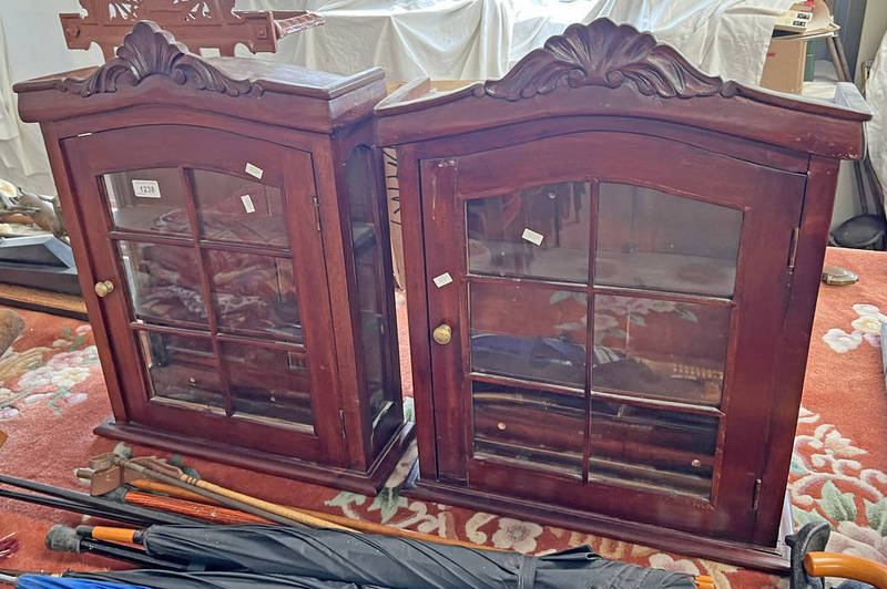 PAIR OF MAHOGANY DISPLAY CASES, WITH GLASS PANEL DOORS,