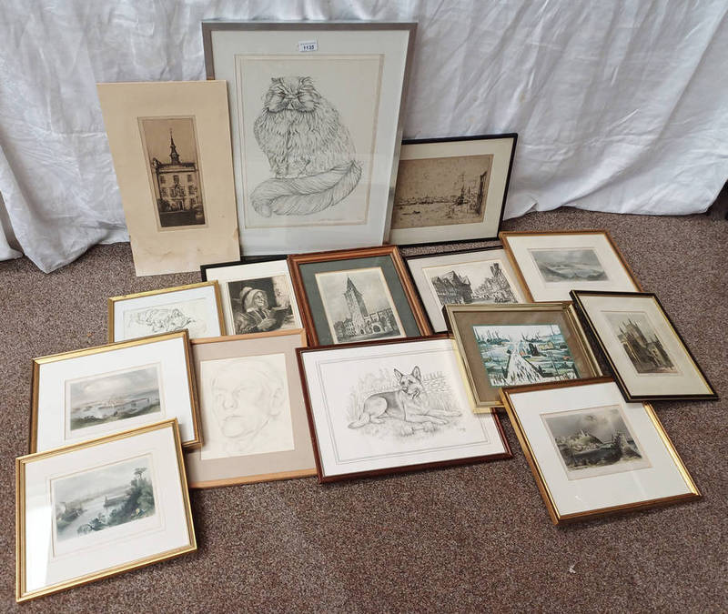 SELECTION OF FRAMED ETCHINGS, DRAWINGS ETC TO INCLUDE ; KATHARINE EDGAR, "JACK" EDGAR, SIGNED,