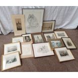 SELECTION OF FRAMED ETCHINGS, DRAWINGS ETC TO INCLUDE ; KATHARINE EDGAR, "JACK" EDGAR, SIGNED,