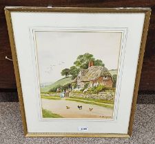 D HOUGHTON, THATCHED HOUSE, SIGNED, FRAMED WATERCOLOUR,