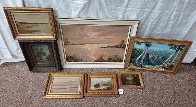 GOOD SELECTION OF OIL PAINTINGS TO INCLUDE ; A. RENTON, 'THE THREE SISTERS N.S.W.