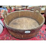 LATE 19TH OR EARLY 20TH CENTURY METAL BOUND TWIN HANDLED OAK PAIL,