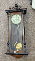 DOUBLE WEIGHT WALNUT VIENNA STYLE WALL CLOCK WITH GLAZED PANELS